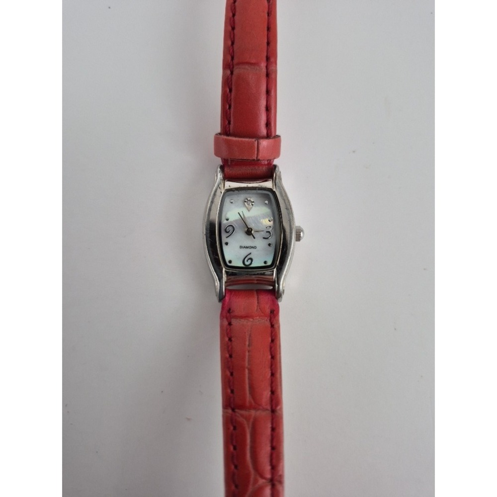 Stuller Vintage Diamond Mother of Pearl Watch Red Leather Strap F325417-1/LS